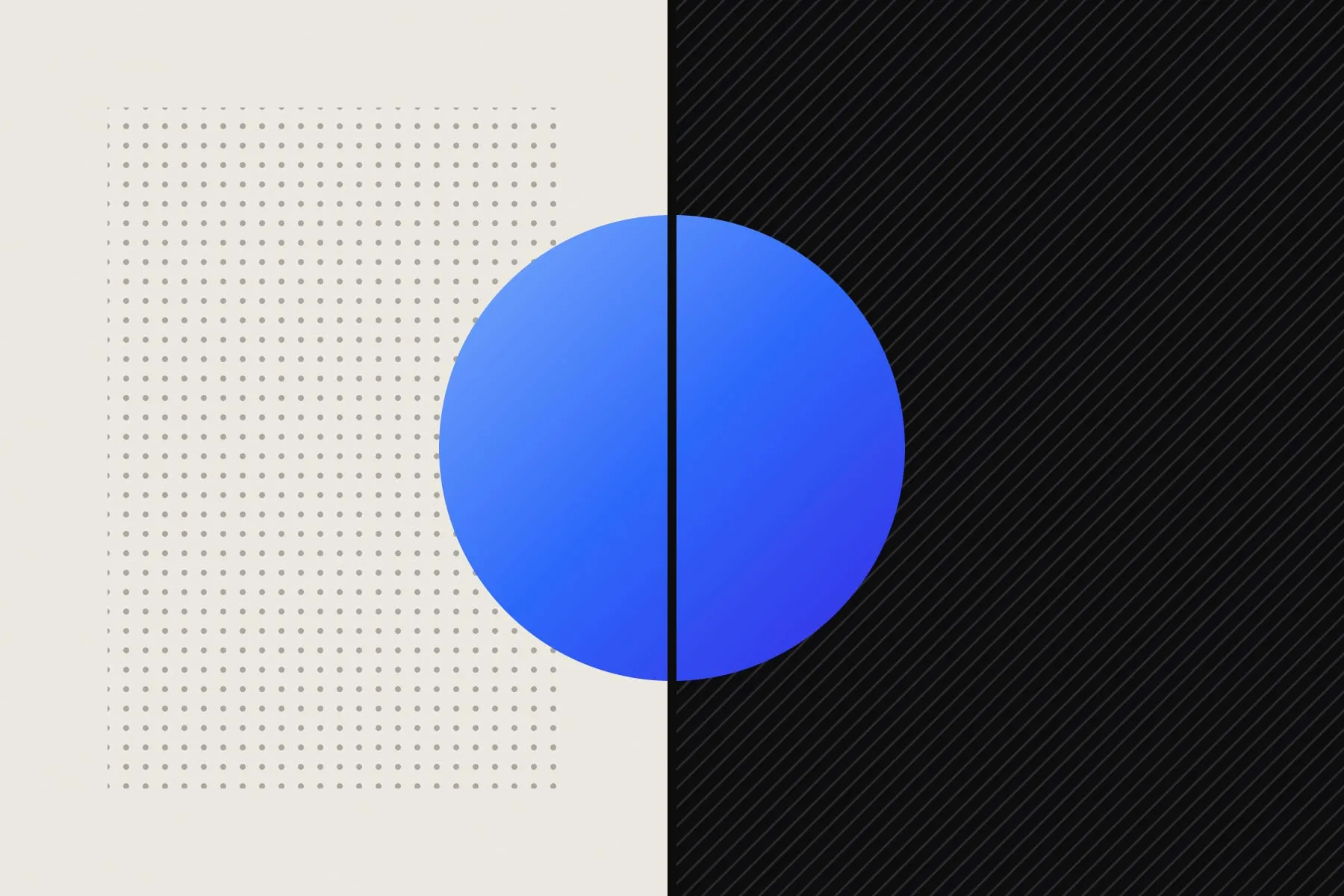 A split field, paper on the left and black on the right, joined by a blue sphere at the seam.