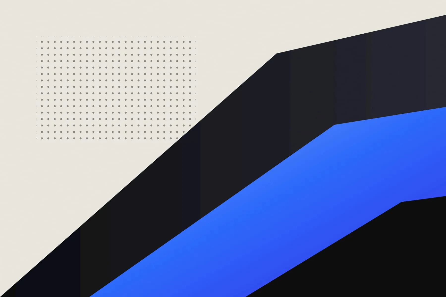 Folded planes in black and electric blue rising across an off-white field.
